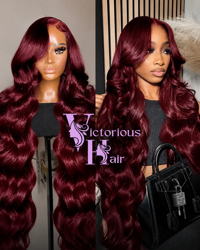 Burgundy Lace Frontal Wig 13x6 Body Wave Lace Front Wig HD Transparent Lace Frontal Wig Human Hair Pre Plucked Red Color