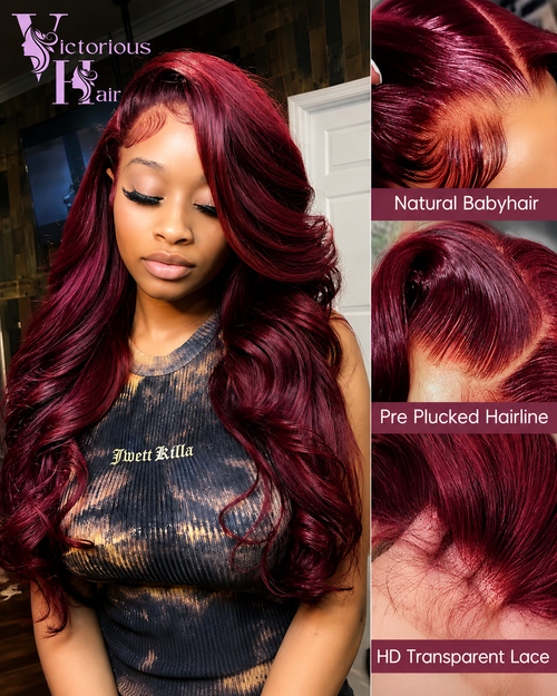 Burgundy Lace Frontal Wig 13x6 Body Wave Lace Front Wig HD Transparent Lace Frontal Wig Human Hair Pre Plucked Red Color